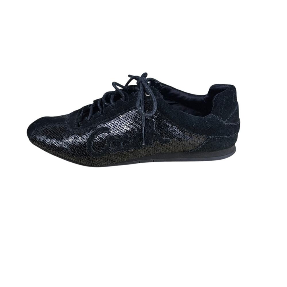 Coach Hope Black Sequin Sneakers Womens 7B Low Top Lace Up Sparkle